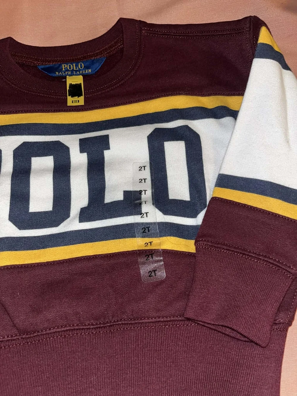 Ralph Lauren Colorblock Crewneck in Burgundy, Yellow & Navy Girls